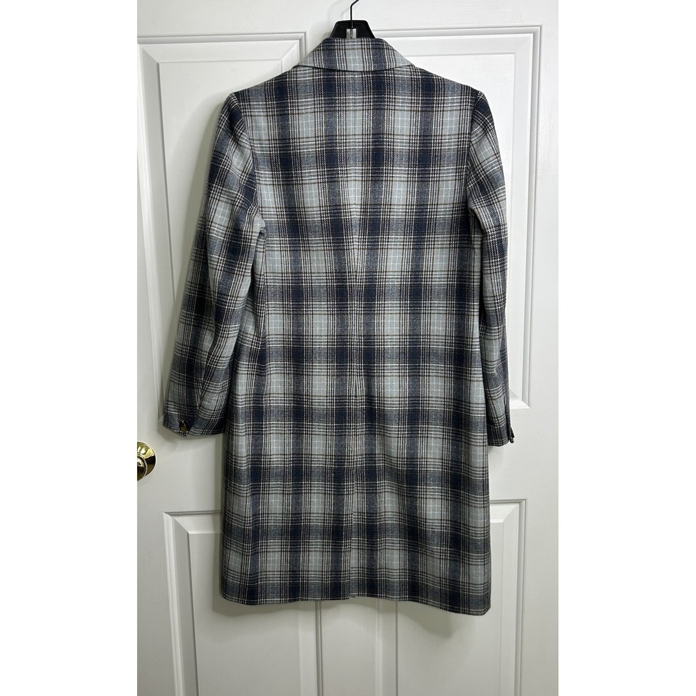 Sundance ANNIE Fall Plaid LONG Jacket Womens Small Wool Blend Lightweight Blue - Picture 4 of 12